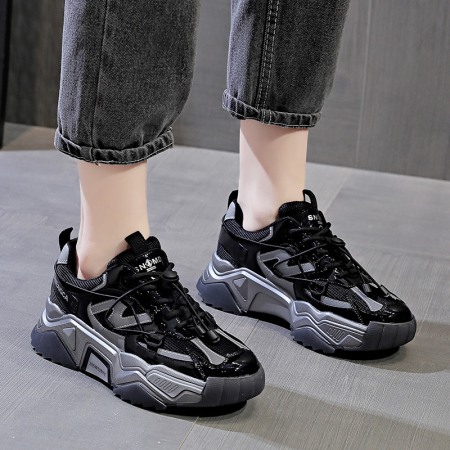 Women's New Thick-Soled Increased Luminous Mesh Sports Casual Shoes Women's Plus Velvet Keep Warm