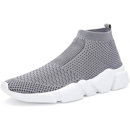 Santiro Men's Running Shoes Breathable Knit Slip On Sneakers Lightweight Athletic Shoes Casual Sports Shoes Grey